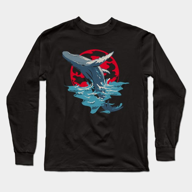 Whale Art - Humpback Whale Breaching Anime Style Long Sleeve T-Shirt by bangtees